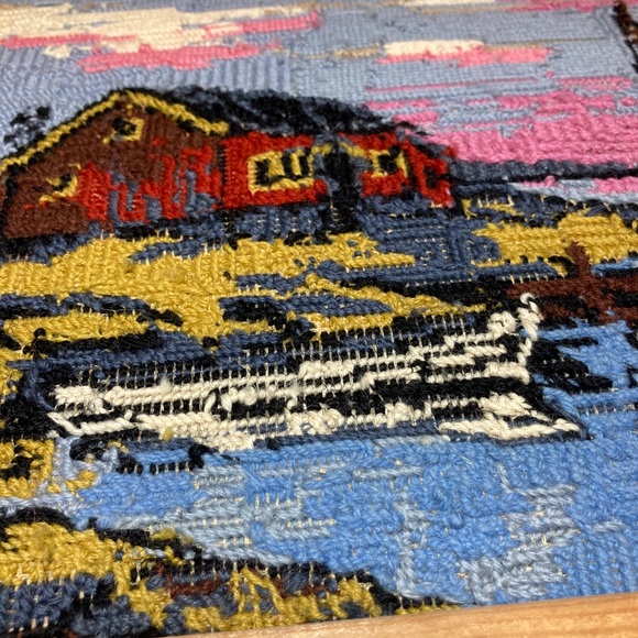 vintage Scandinavian Finland Seashore 
Cottage boat nautical Needlepoint Mounted - Picture 7 of 7